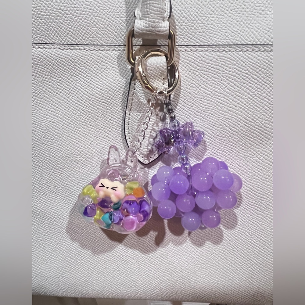 Buy 3 get 1 free❤️❤️Purple Beaded Heart And Liquid Labubu Keychain And Bag Charm